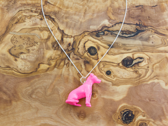 Neon pink jack russell necklace 3d printed by Mon Petit Chien
