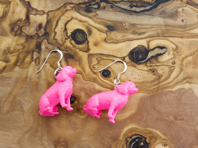 Cavalier King Charles Spaniel earrings in pink, 3d printed by Mon Petit Chien