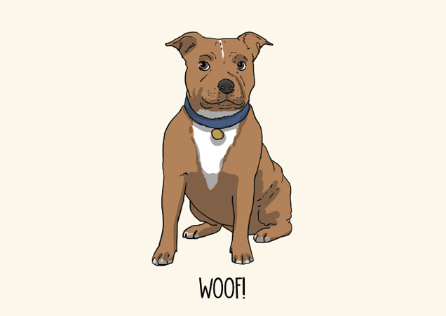 Woof! Staffie postcard by Mon Petit Chien